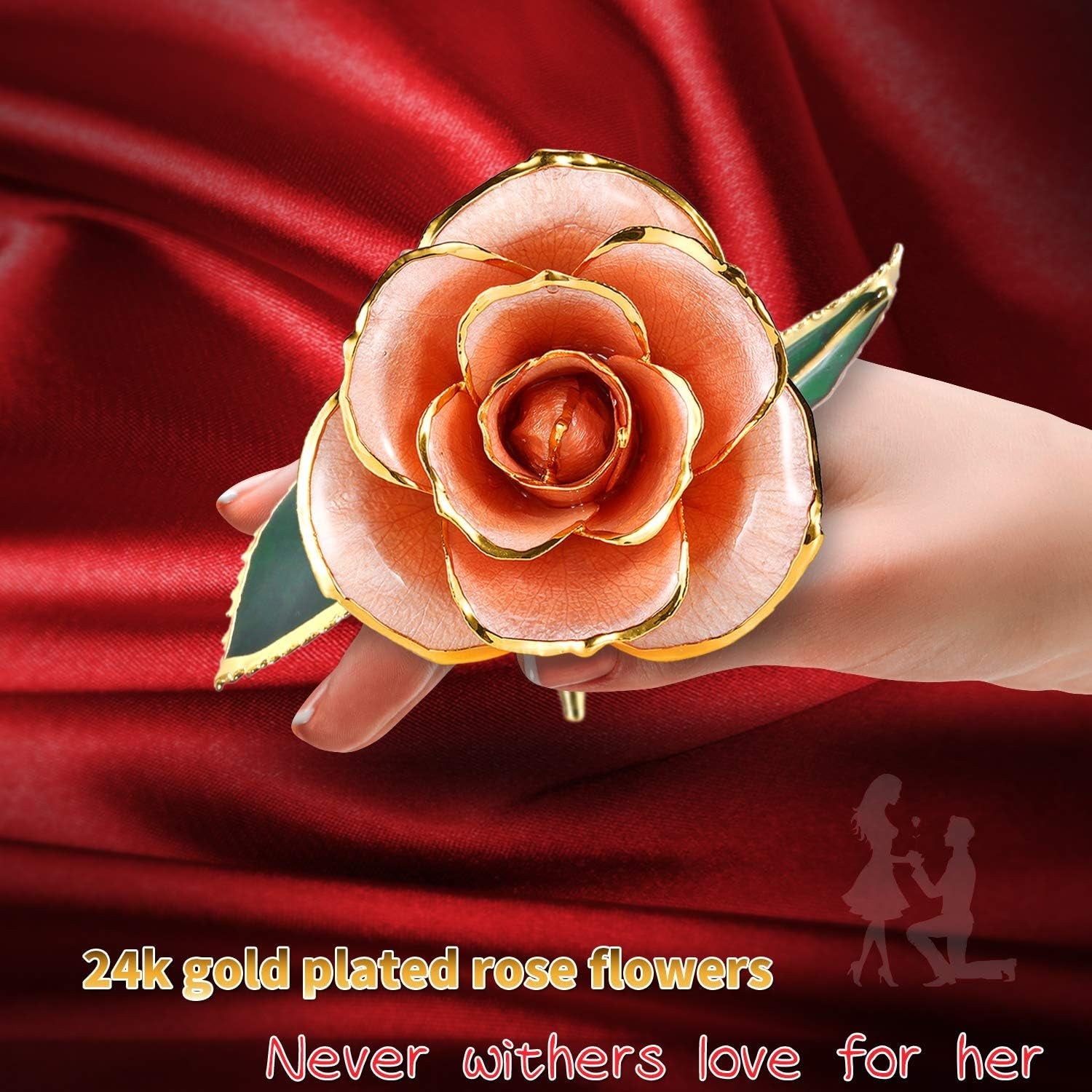 24K Gold - Dipped Real Rose with Stand - Exquisite Gift for Her and Perfect Present for Wives, Pink Finish - thewrightstore