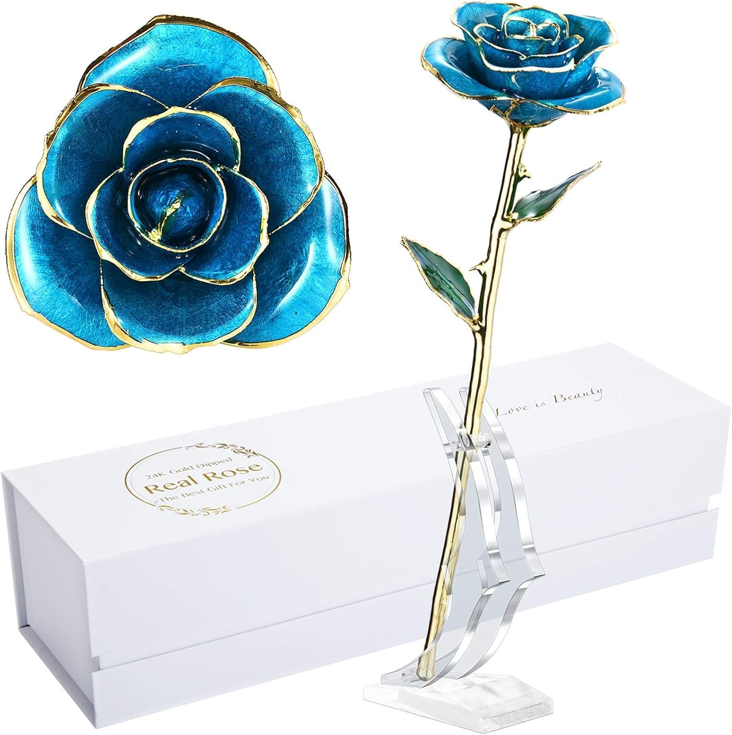 24K Gold - Dipped Real Rose with Stand - Exquisite Gift for Her and Perfect Present for Wives, Pink Finish - thewrightstore