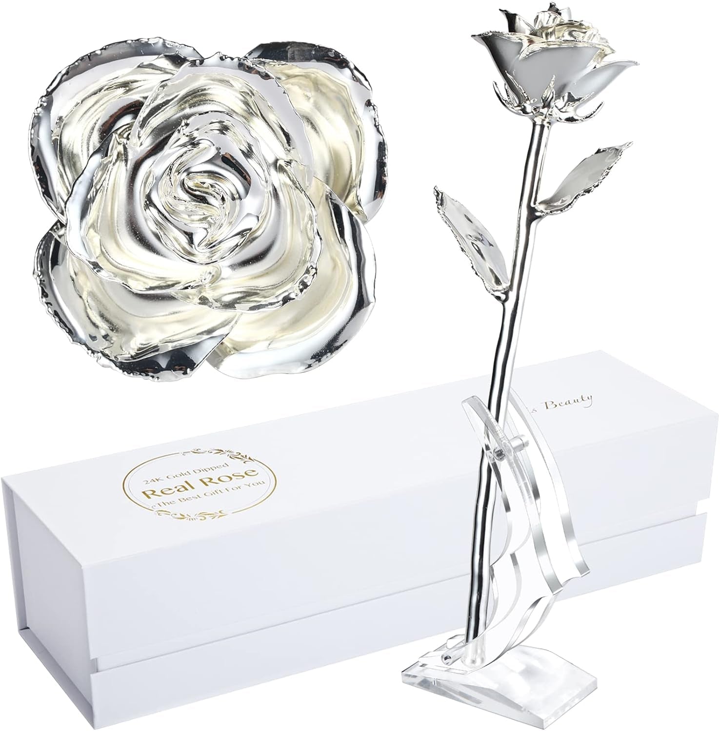 24K Gold - Dipped Real Rose with Stand - Exquisite Gift for Her and Perfect Present for Wives, Pink Finish - thewrightstore