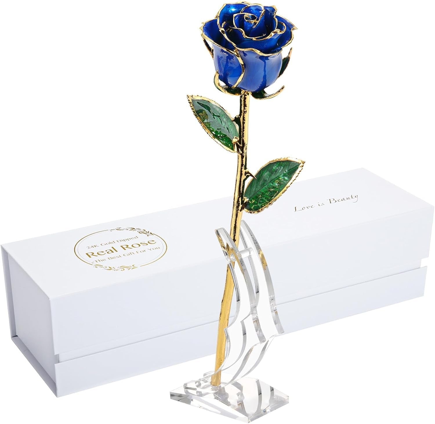 24K Gold - Dipped Real Rose with Stand - Exquisite Gift for Her and Perfect Present for Wives, Pink Finish - thewrightstore
