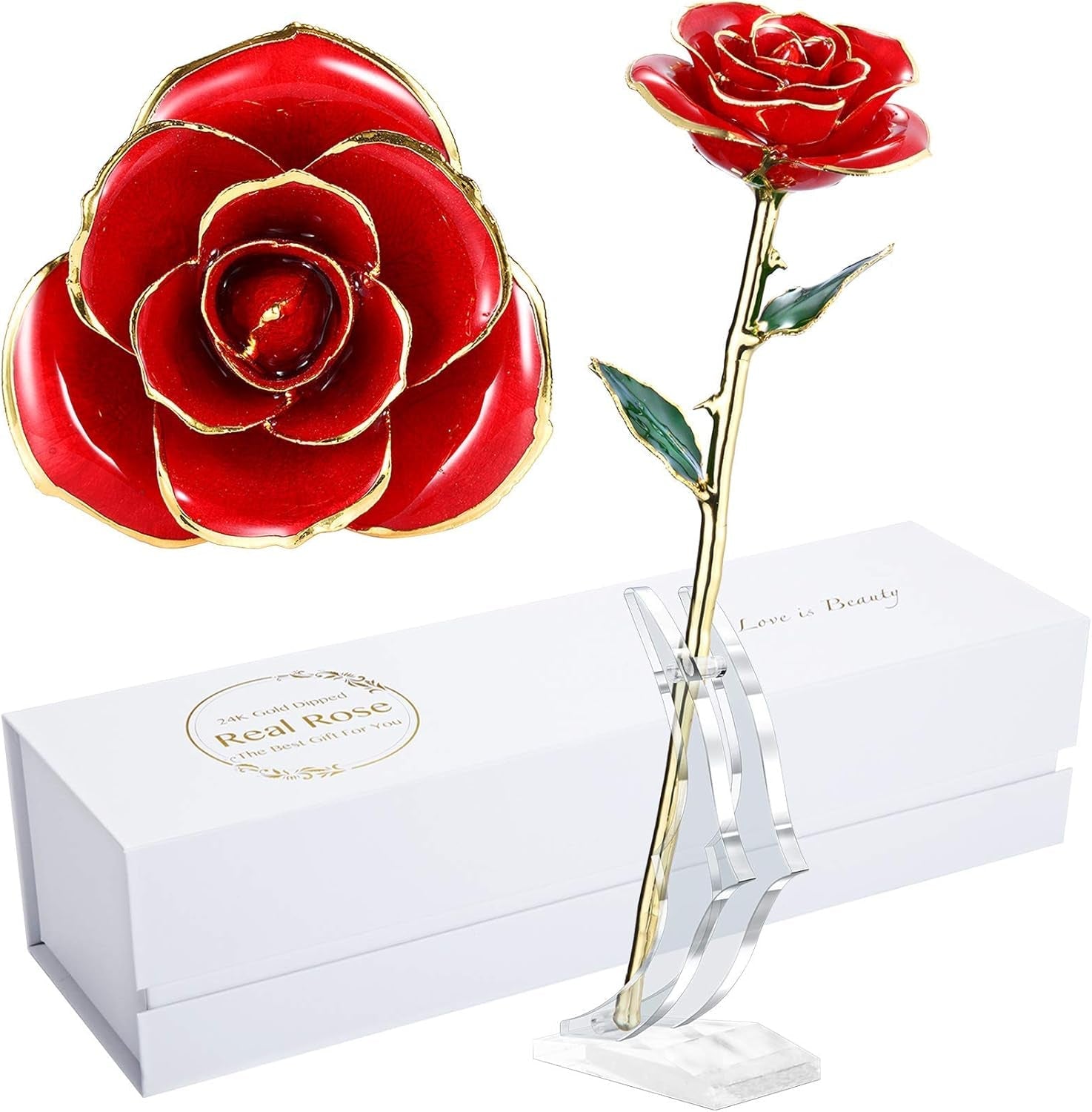 24K Gold - Dipped Real Rose with Stand - Exquisite Gift for Her and Perfect Present for Wives, Pink Finish - thewrightstore
