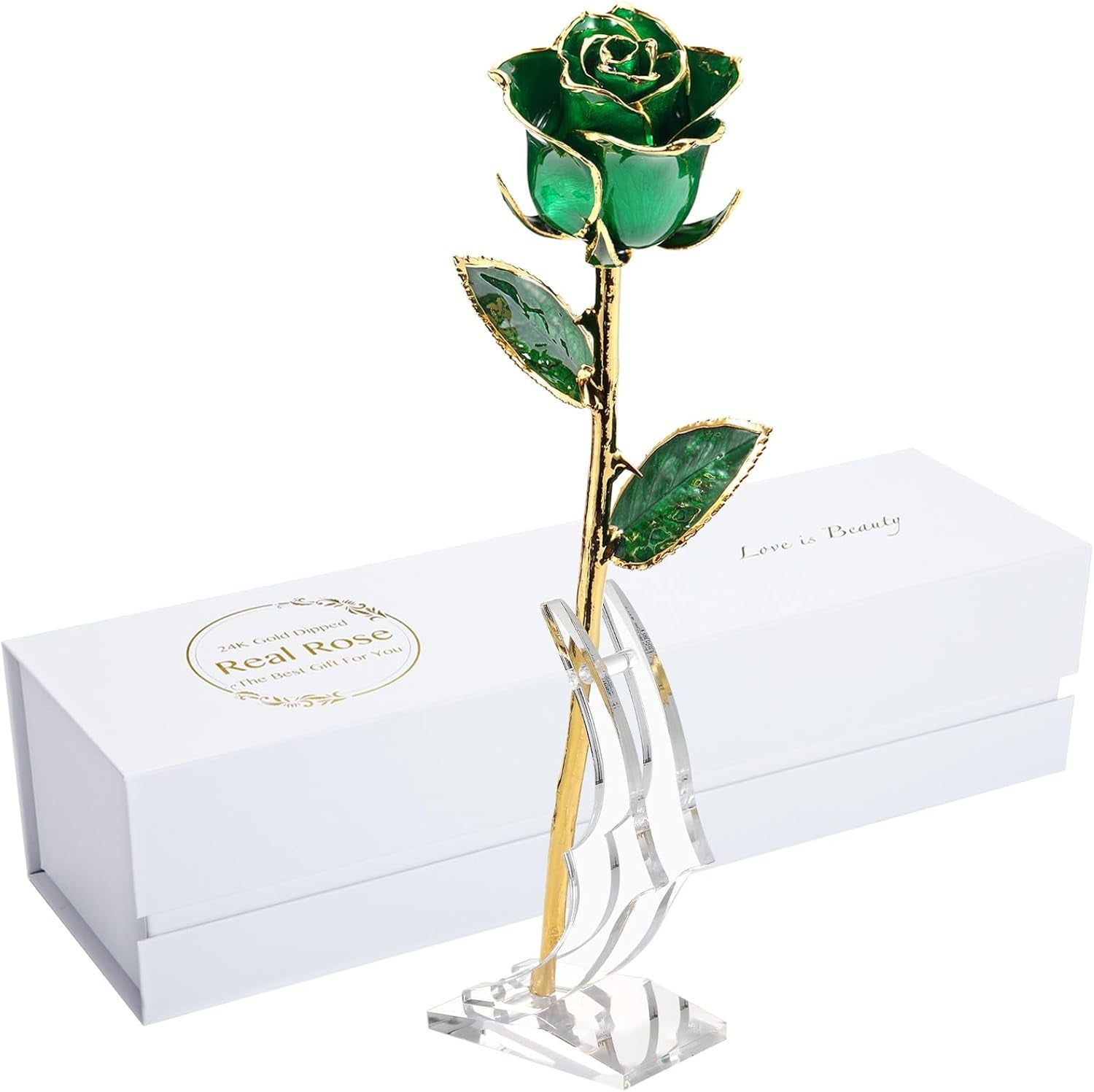 24K Gold - Dipped Real Rose with Stand - Exquisite Gift for Her and Perfect Present for Wives, Pink Finish - thewrightstore