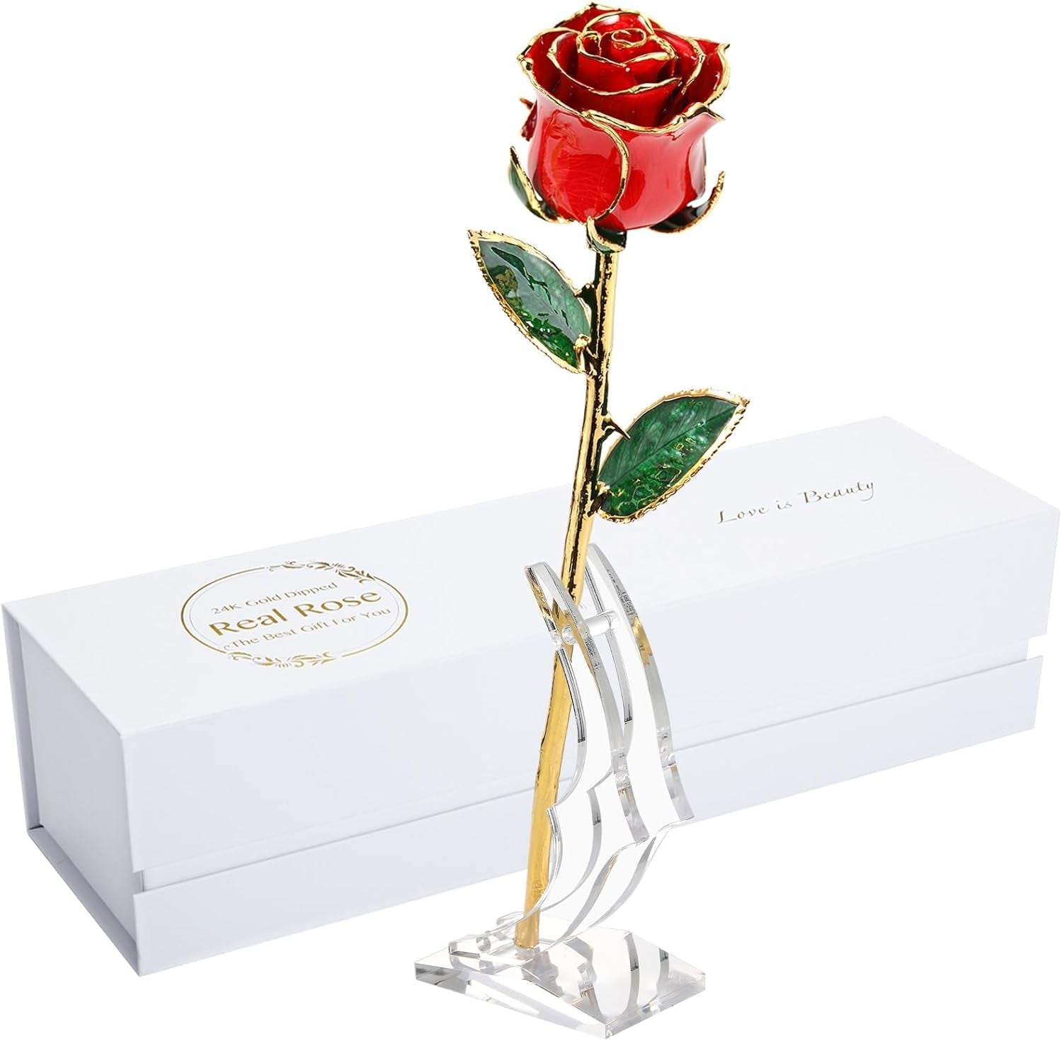 24K Gold - Dipped Real Rose with Stand - Exquisite Gift for Her and Perfect Present for Wives, Pink Finish - thewrightstore