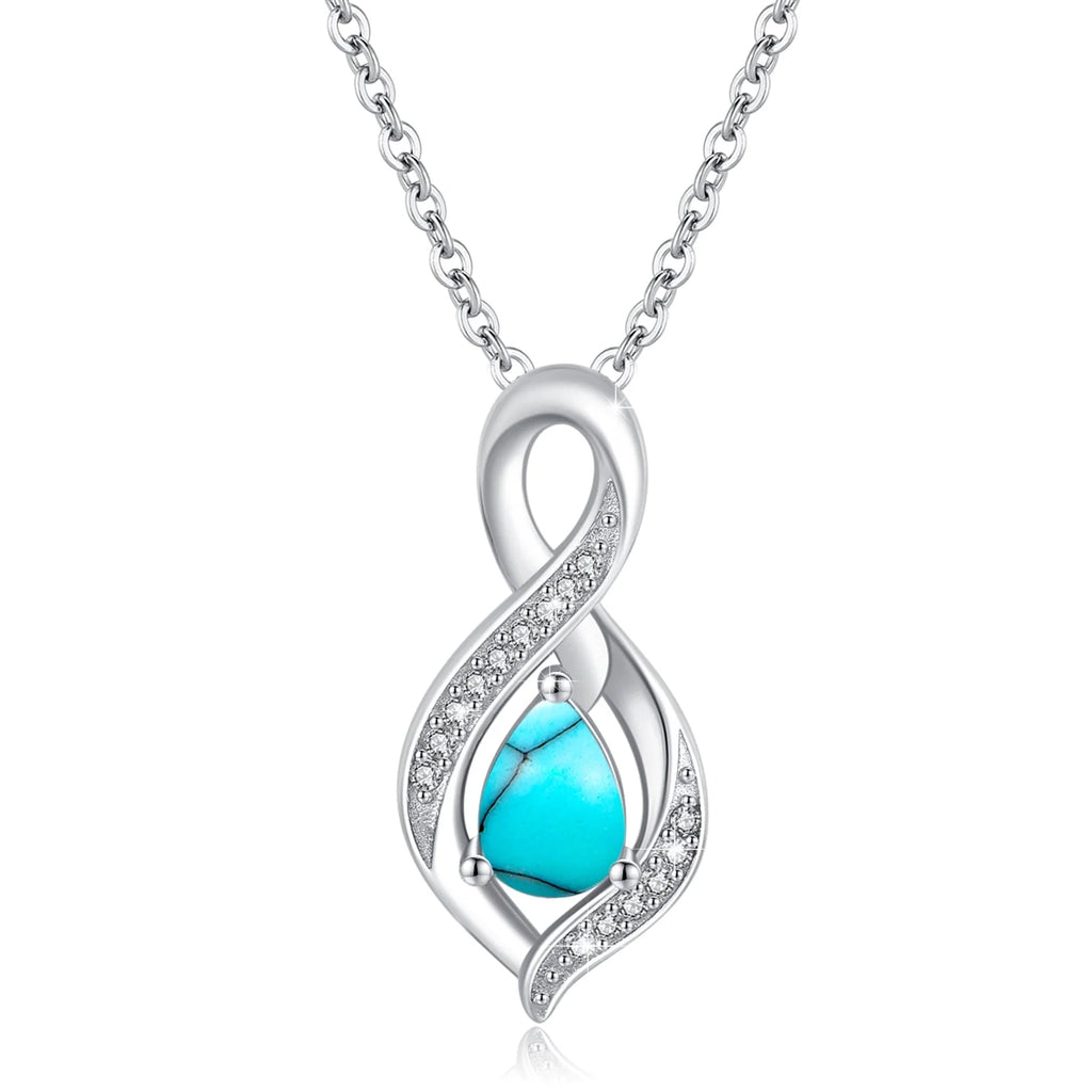 AOVEAO Turquoise Pendant Necklace 925 Sterling Silver Necklaces for Women Mom Wife 18K White Gold Plated Jewelry Birthday Mother'S Day Gifts