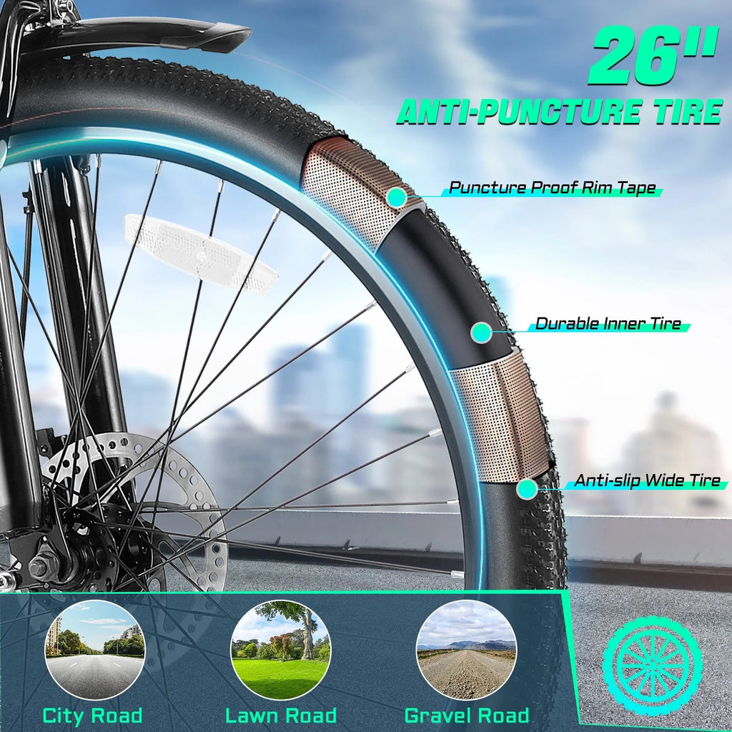 26" City Commuter Electric Bike for Adults, 750W Peak Motor, 48V 7.8Ah (374Wh) Removable Battery, 19.8 Mph 7 - Speed Ebike, UL2849 Certified - thewrightstore