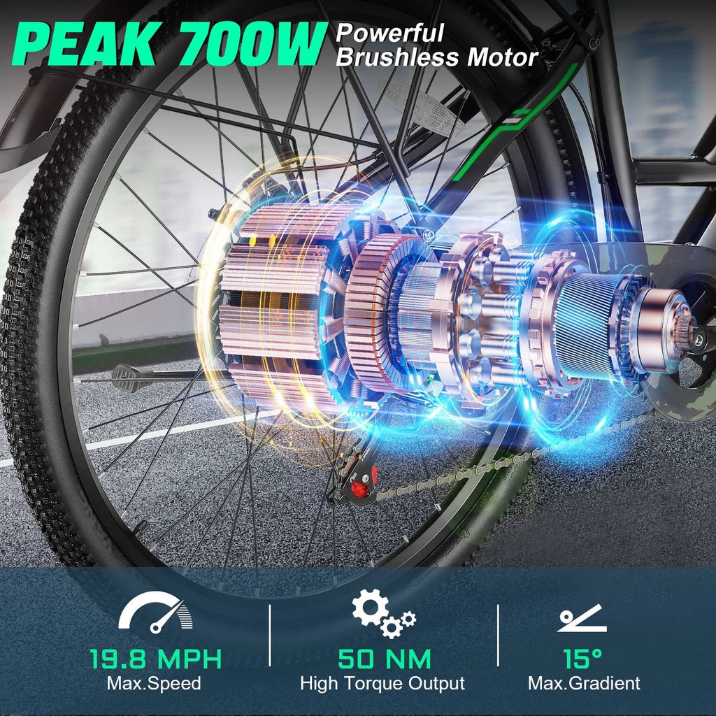 26" City Commuter Electric Bike for Adults, 750W Peak Motor, 48V 7.8Ah (374Wh) Removable Battery, 19.8 Mph 7 - Speed Ebike, UL2849 Certified - thewrightstore