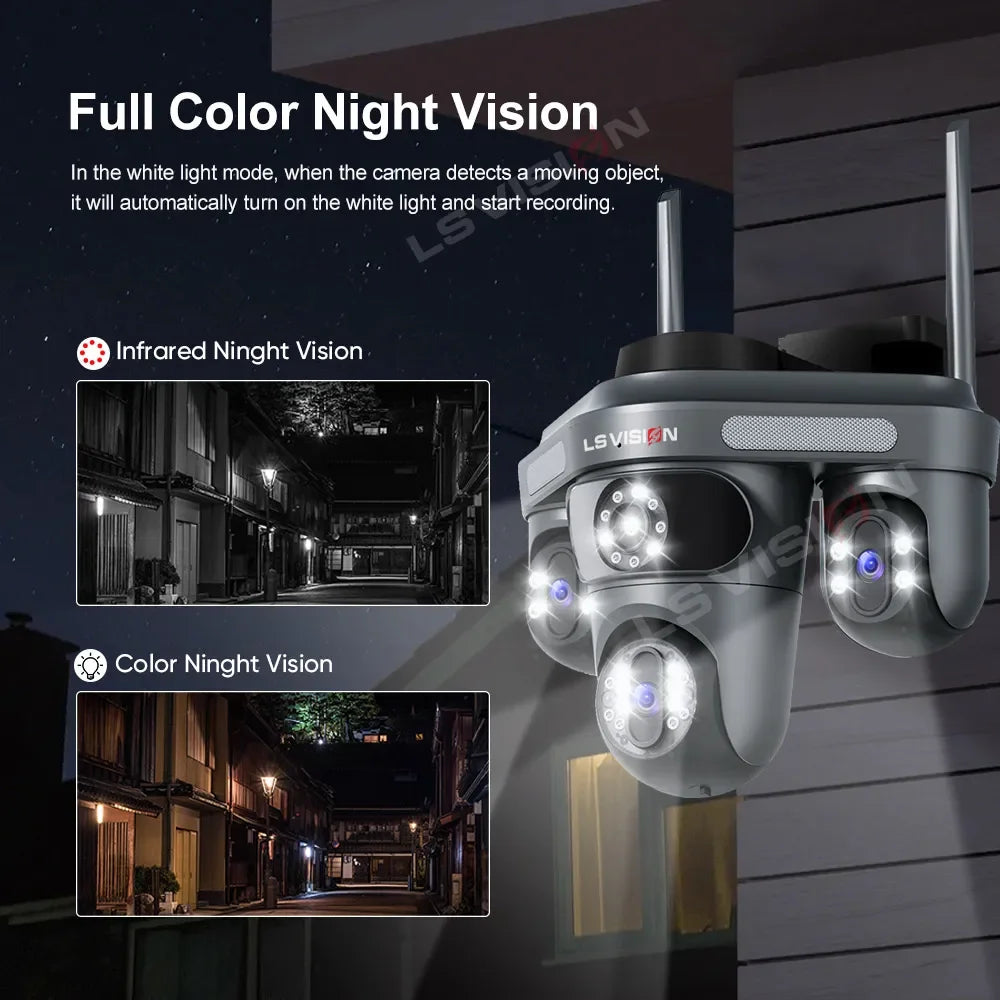 LS VISION Three Screen Camera WIFI 15MP 6K Three Lens Monitor Night Vision Security Protection 3 PTZ Lens Video Surveillance