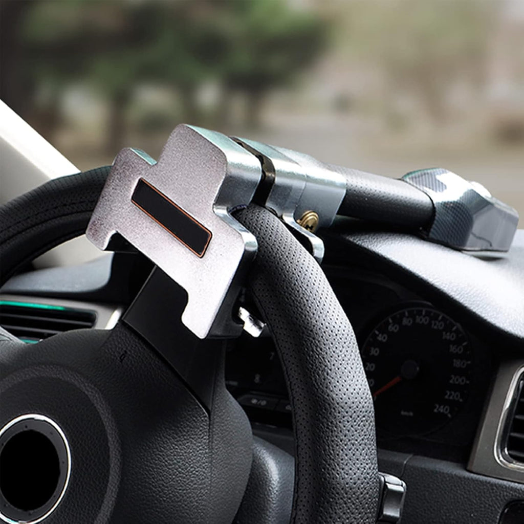 Amorin Heavy-Duty Steering Wheel Lock with Alarm and Light - Car Security Anti-Theft Device for Vehicles and SUVs in Black and Silver