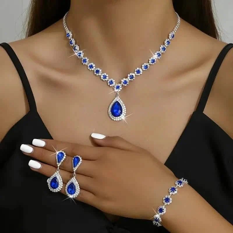3 - Piece Set: Elegant Bridal Jewelry Set - Rhinestone - Encrusted Earrings, Necklace & Bracelet Combo - thewrightstore