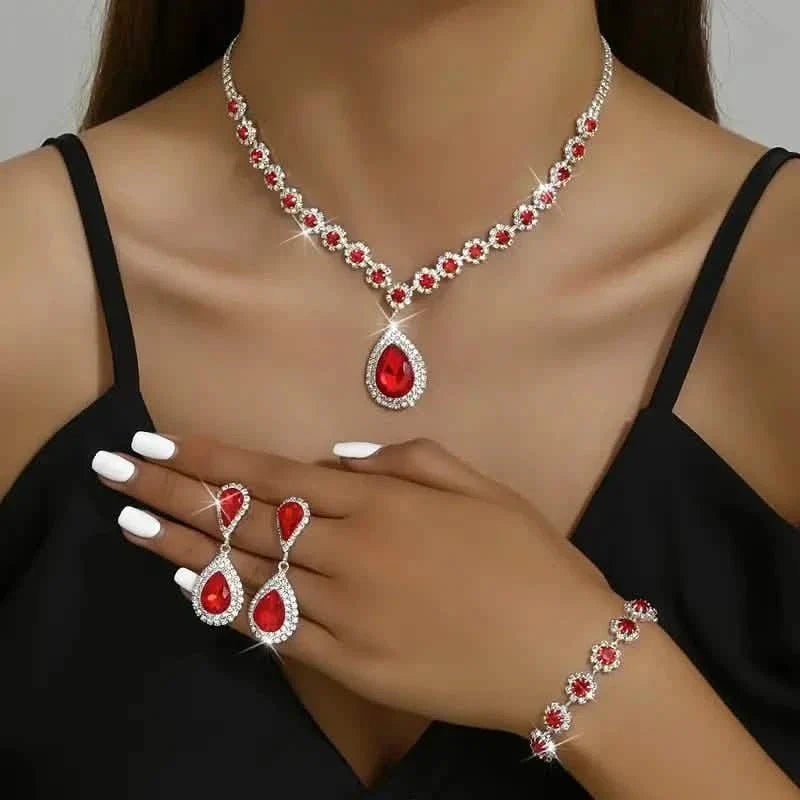 3 - Piece Set: Elegant Bridal Jewelry Set - Rhinestone - Encrusted Earrings, Necklace & Bracelet Combo - thewrightstore