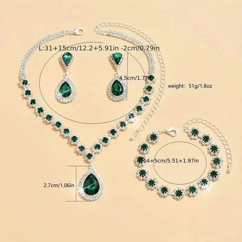 3 - Piece Set: Elegant Bridal Jewelry Set - Rhinestone - Encrusted Earrings, Necklace & Bracelet Combo - thewrightstore