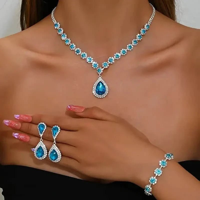 3 - Piece Set: Elegant Bridal Jewelry Set - Rhinestone - Encrusted Earrings, Necklace & Bracelet Combo - thewrightstore