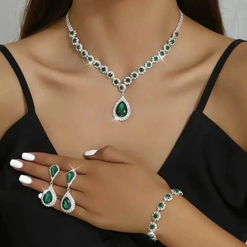 3 - Piece Set: Elegant Bridal Jewelry Set - Rhinestone - Encrusted Earrings, Necklace & Bracelet Combo - thewrightstore