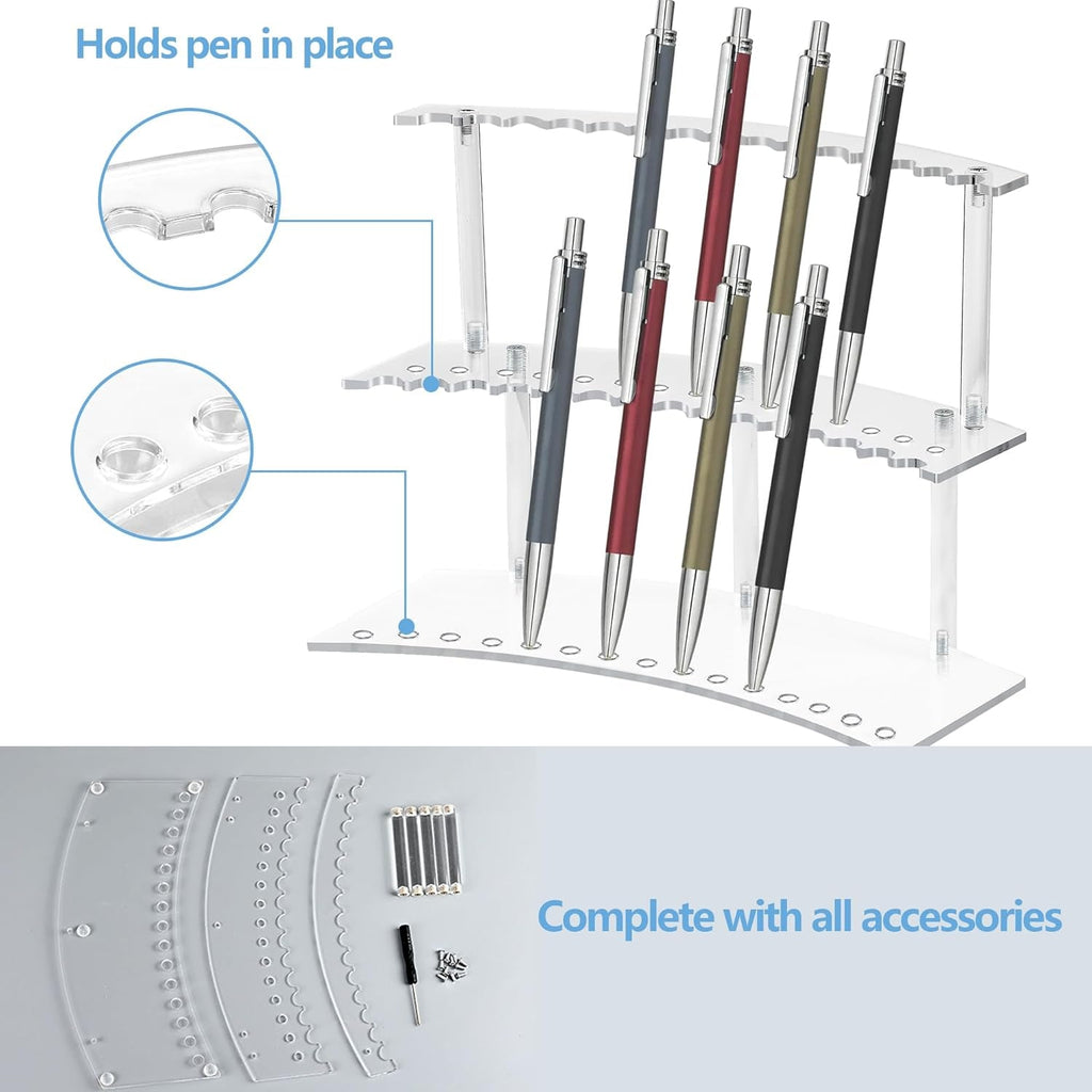 30-Slot Acrylic Pen Holder with Detachable 2-Tier Display Stand for Pens, Makeup Brushes, and Pencils - thewrightstore