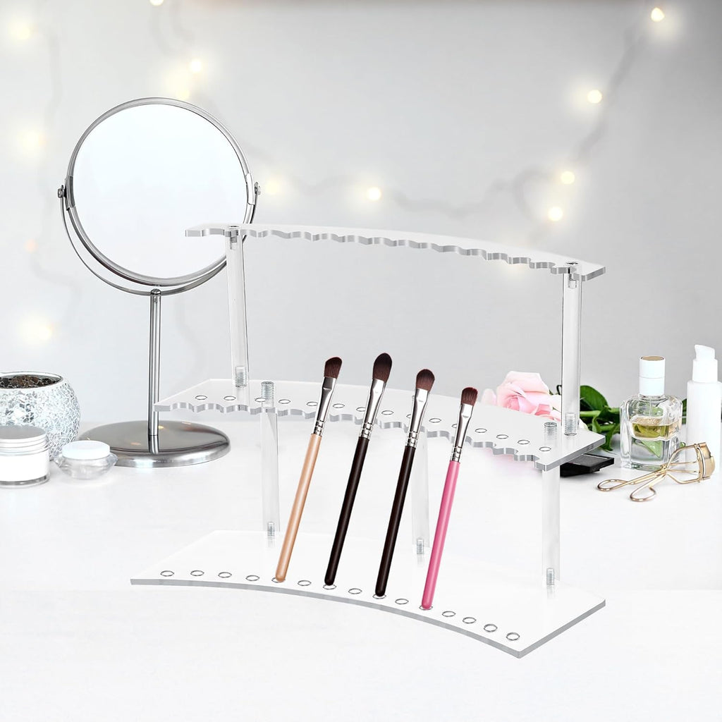 30-Slot Acrylic Pen Holder with Detachable 2-Tier Display Stand for Pens, Makeup Brushes, and Pencils - thewrightstore