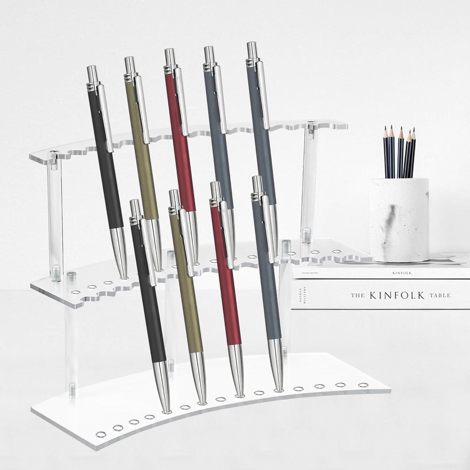 30-Slot Acrylic Pen Holder with Detachable 2-Tier Display Stand for Pens, Makeup Brushes, and Pencils - thewrightstore