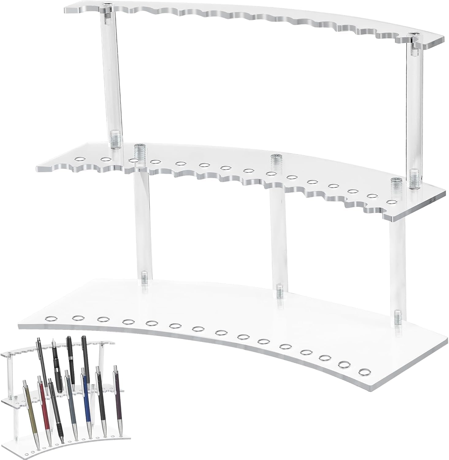 30-Slot Acrylic Pen Holder with Detachable 2-Tier Display Stand for Pens, Makeup Brushes, and Pencils - thewrightstore