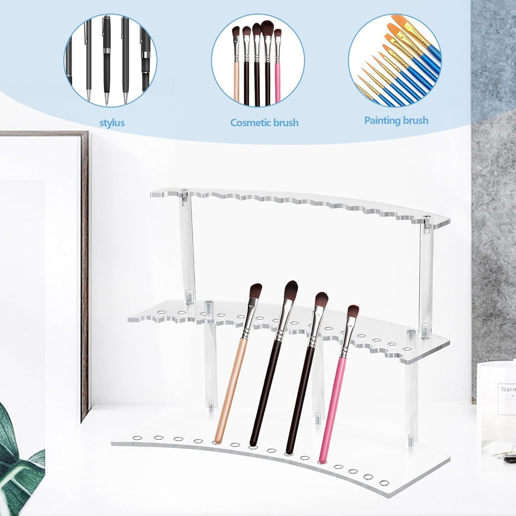 30-Slot Acrylic Pen Holder with Detachable 2-Tier Display Stand for Pens, Makeup Brushes, and Pencils - thewrightstore