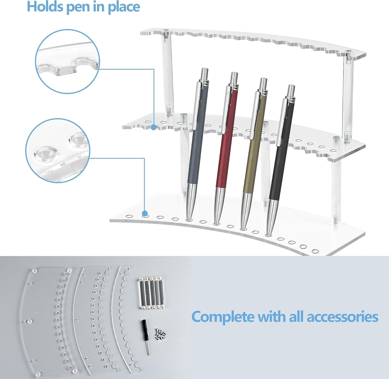 30-Slot Acrylic Pen Holder with Detachable 2-Tier Display Stand for Pens, Makeup Brushes, and Pencils - thewrightstore