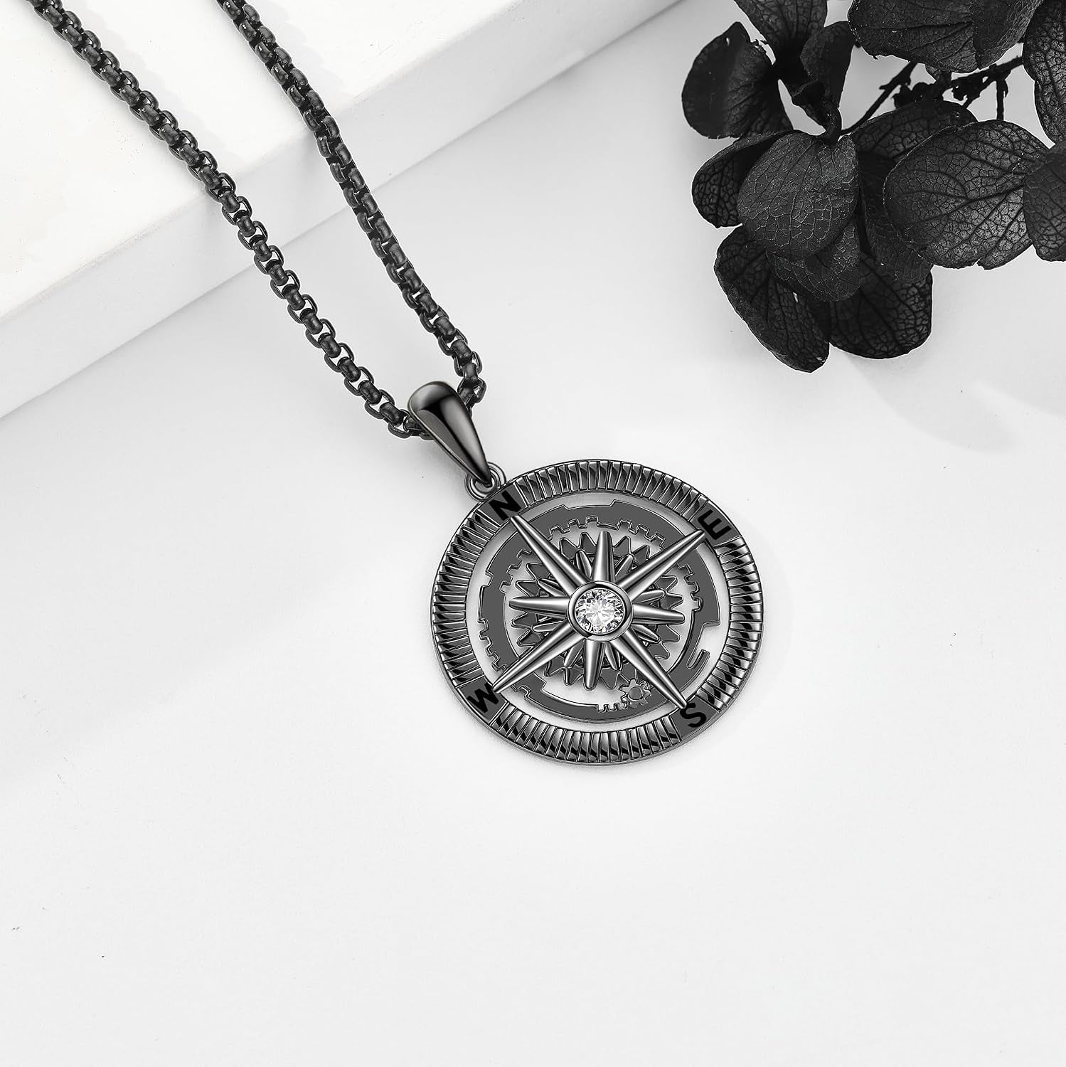925 Sterling Silver Compass Pendant Necklace - Graduation Jewelry Gift for Men and Women