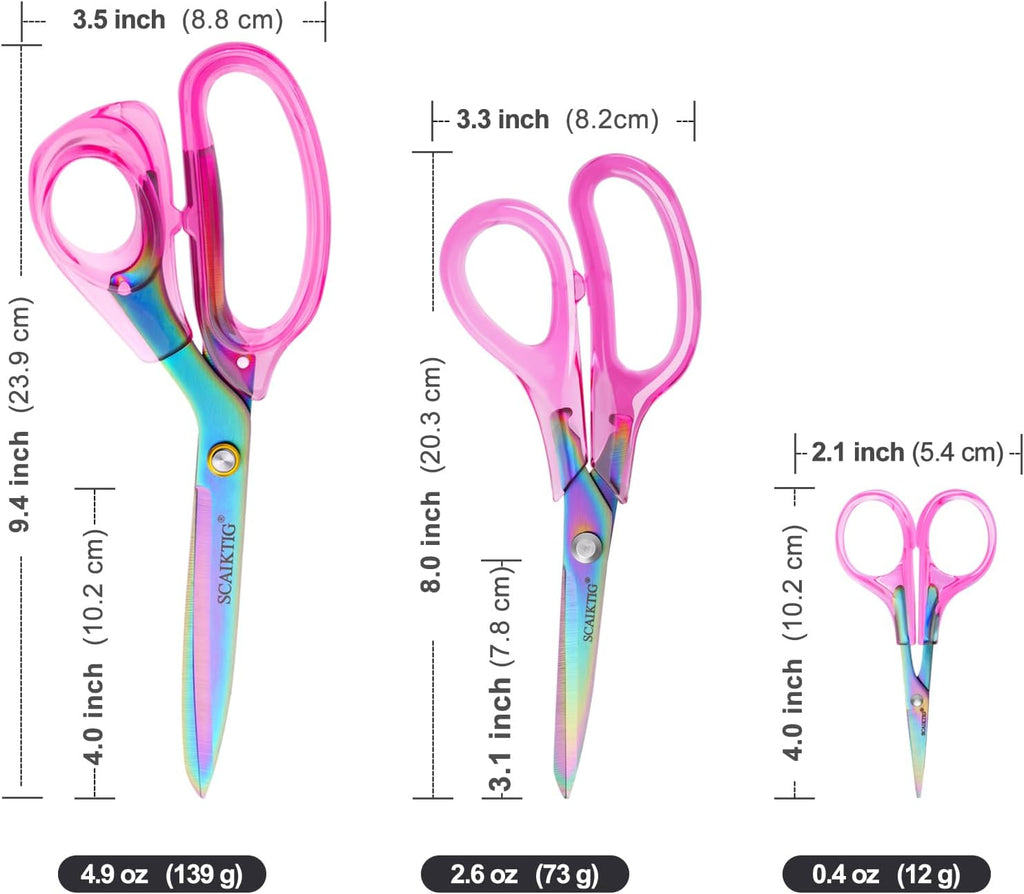 SCAIKTIG Heavy-Duty Acrylic Scissors Set with Comfort-Grip Handles and Titanium Coated Blades - Versatile Pink Office Scissors for Sewing, Art, Crafts, and Home Use