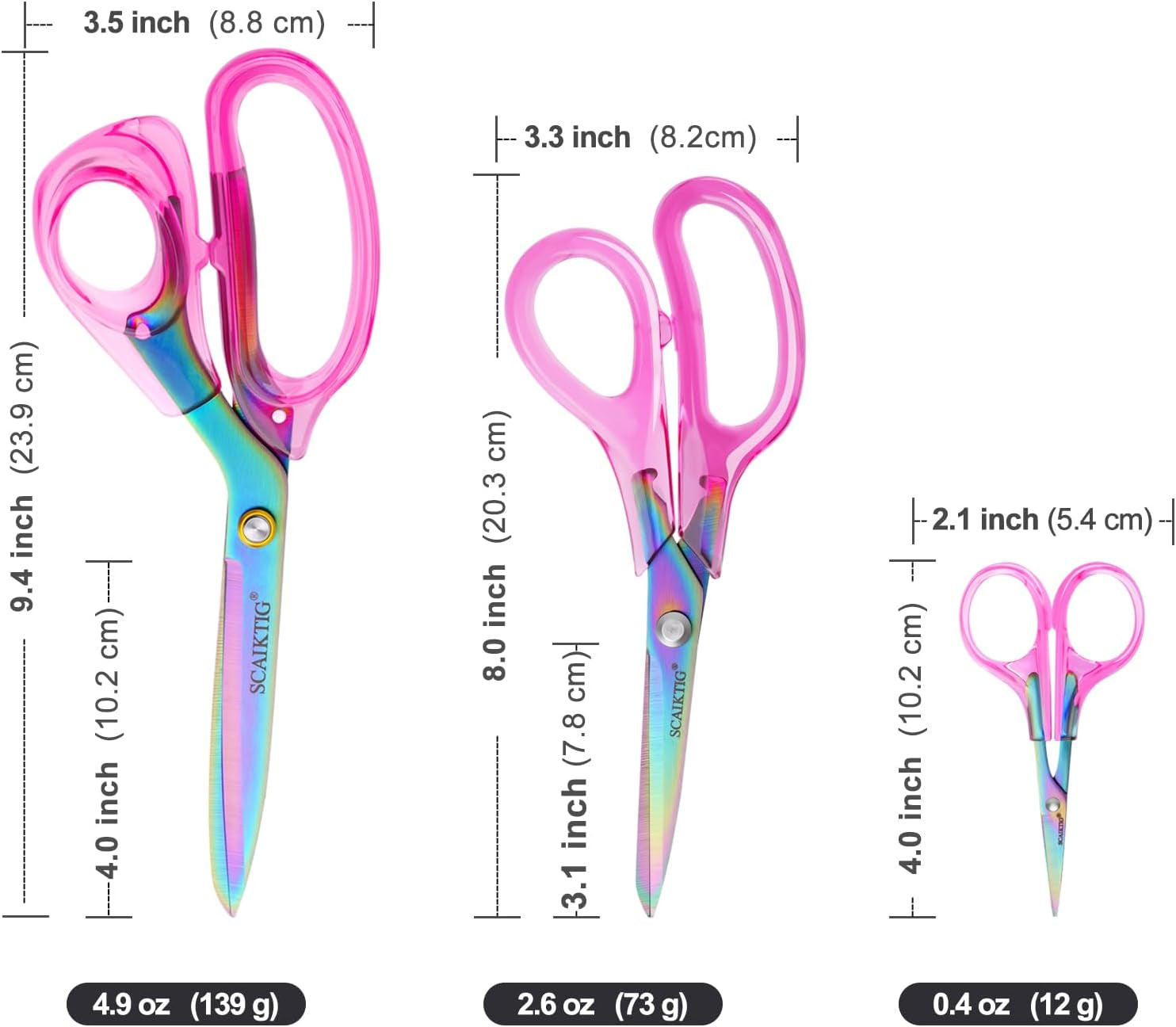 SCAIKTIG Heavy-Duty Acrylic Scissors Set with Comfort-Grip Handles and Titanium Coated Blades - Versatile Pink Office Scissors for Sewing, Art, Crafts, and Home Use