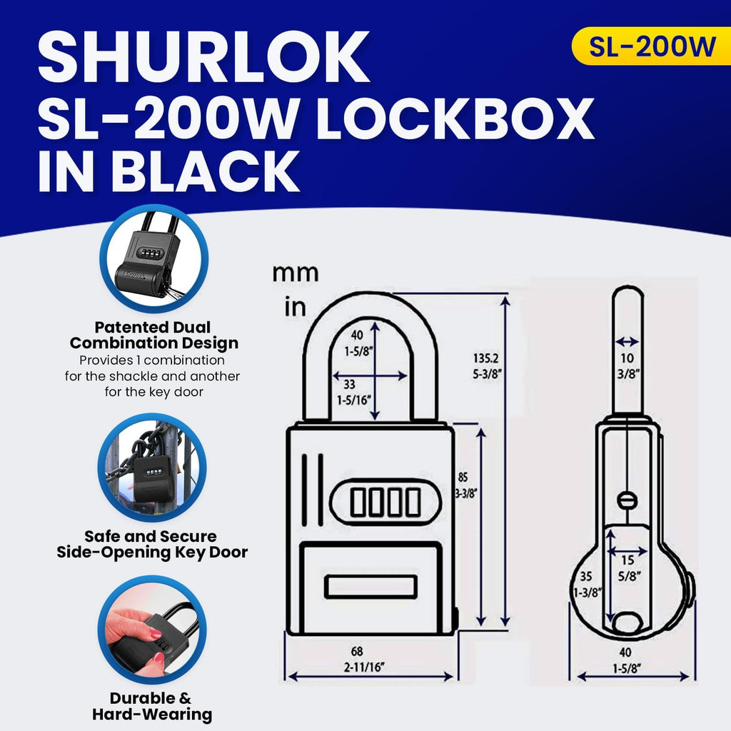 Shurlok SL-100W 4-Dial Dual Combination Lock Box - Durable Outdoor Storage and Home Improvement Solution with Side Key Access, 8.7 x 1.6 x 5.6 Inches, Black