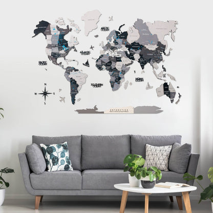 3D Wooden World Map Nordik