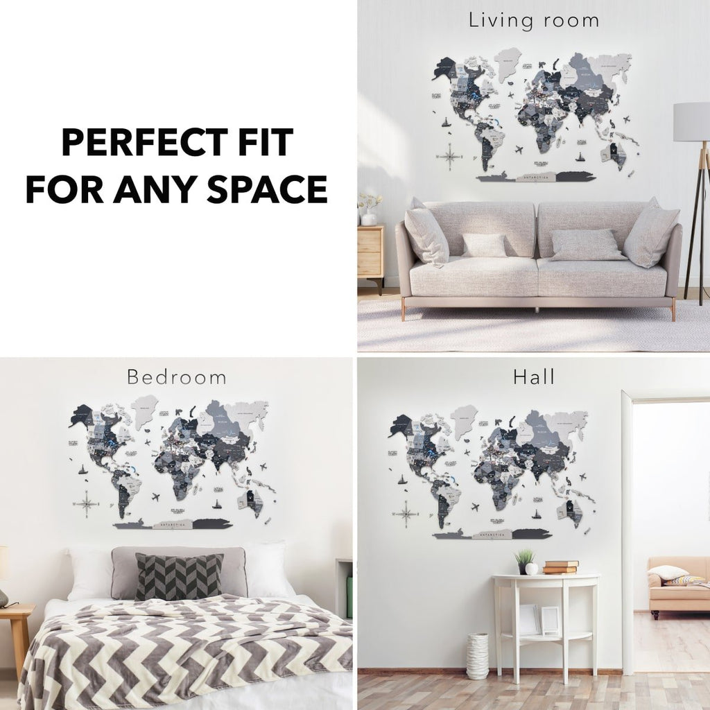 3D Wooden World Map Nordik - thewrightstore