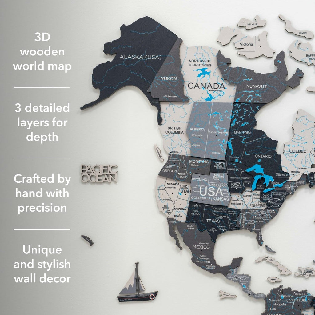 3D Wooden World Map Nordik - thewrightstore