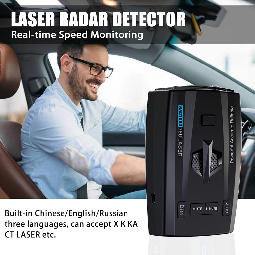 RAD1000 Advanced Laser and Radar Detector for Vehicles with Suction Cup Mount - Long Range Detection, Multi-Band Support (X/K/Ka/Ku/St/Ct), Laser Detection, Mute Memory, VG-2 Immunity, Multi-Mode Functionality, LED Display, Perfect Gift Option