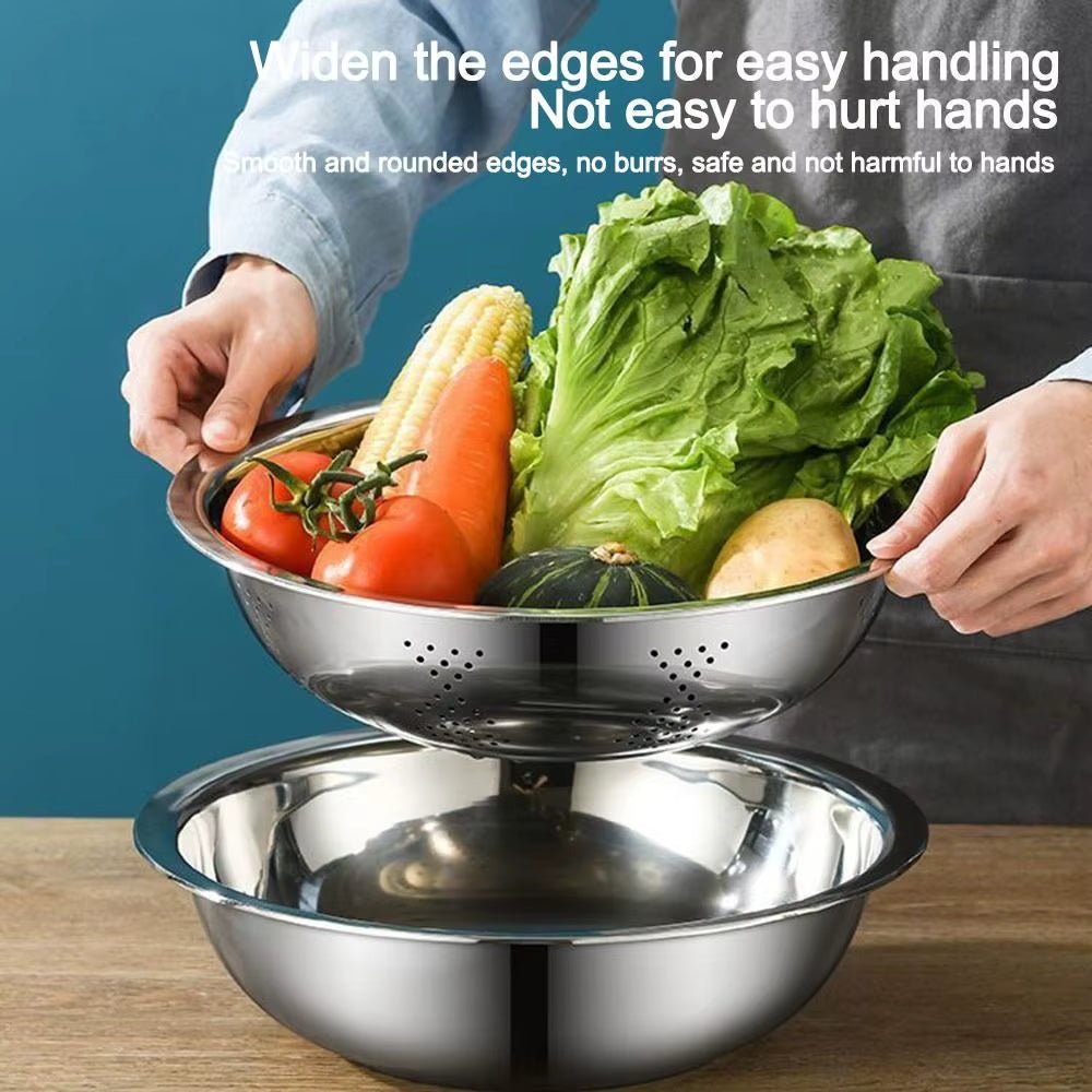 3Pcs/Set 3 - In - 1 Drain Wash Vegetables Basin with Strainer Sink Bowl Large Capacity Rice Wash Basin with Grater Cover.