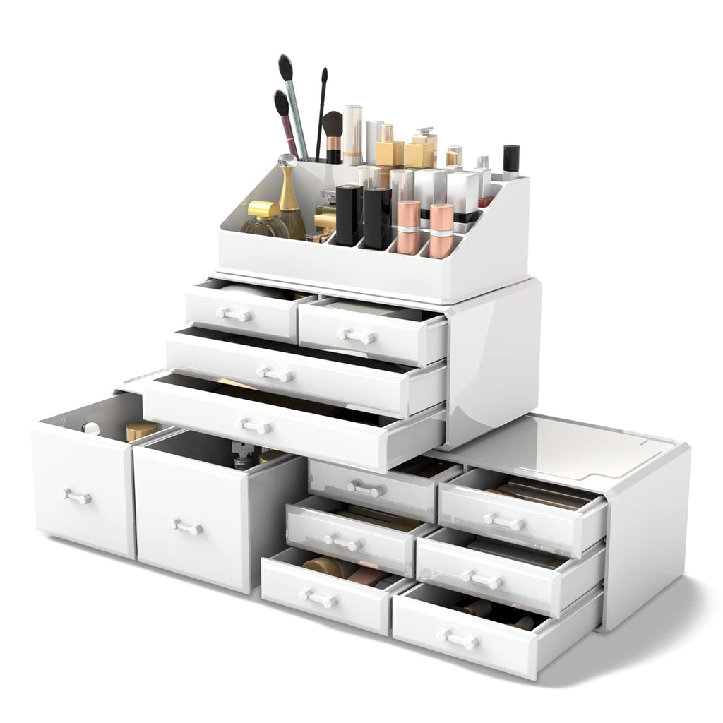 Readaeer White Makeup Cosmetic Organizer with 12 Drawer Storage System