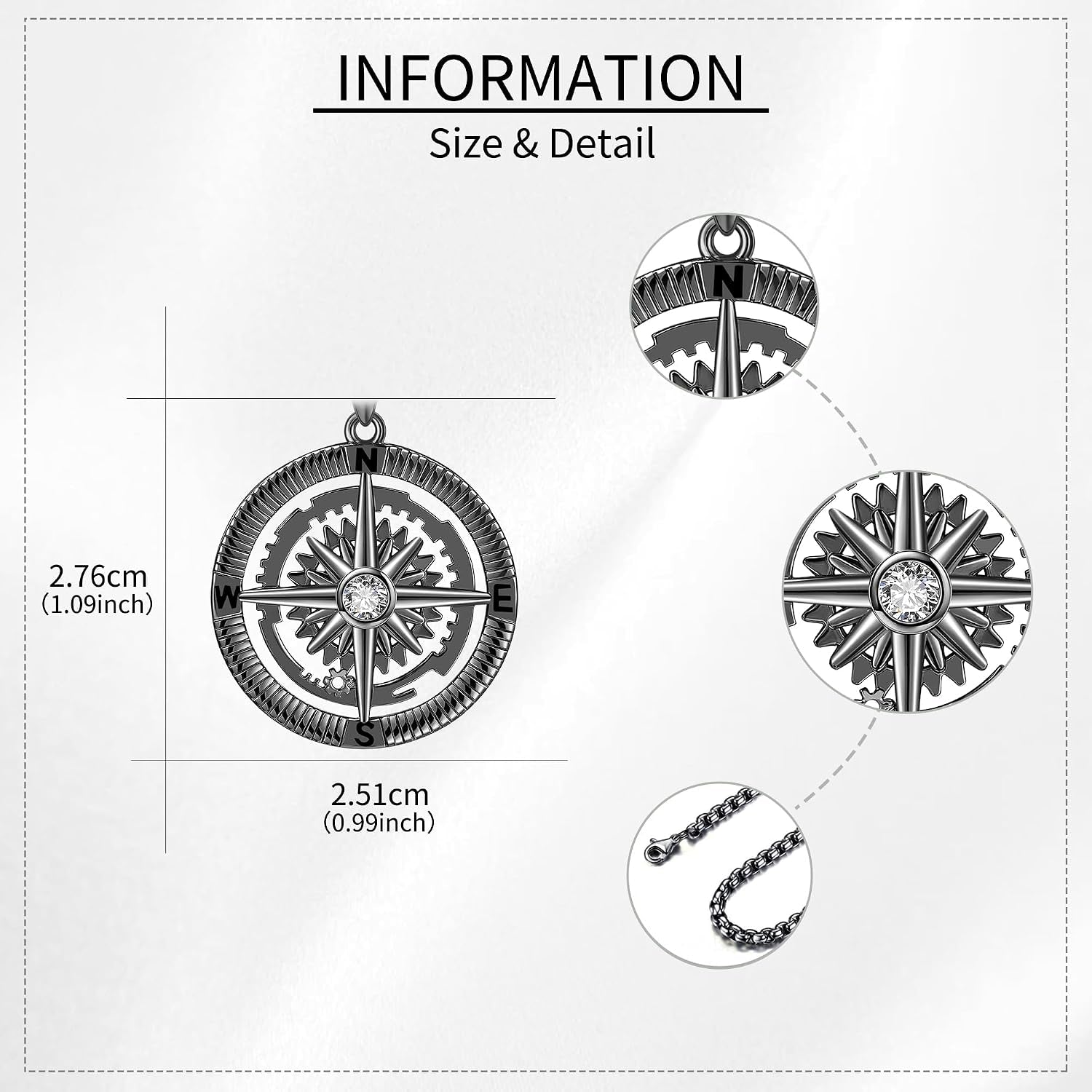 925 Sterling Silver Compass Pendant Necklace - Graduation Jewelry Gift for Men and Women