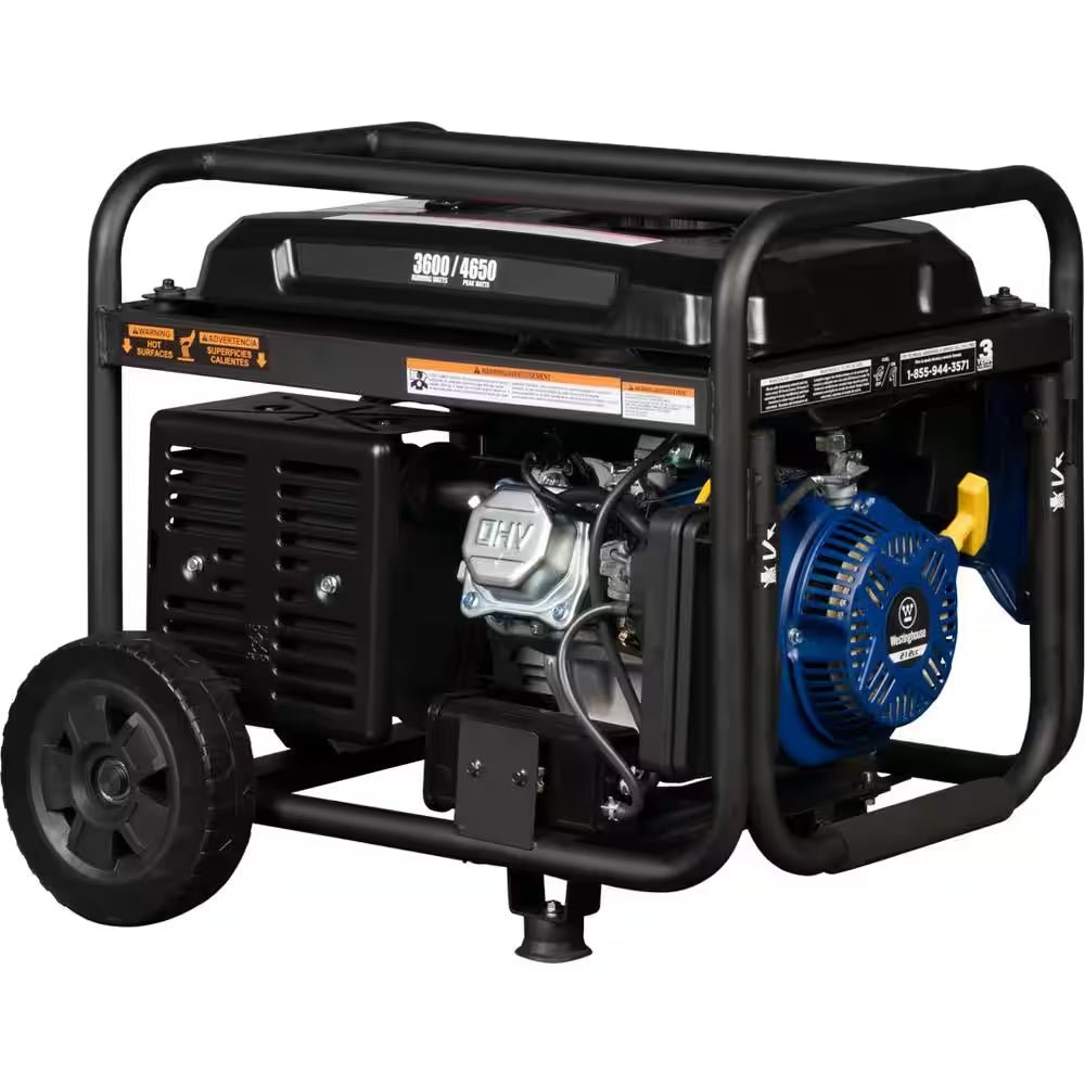 4,650/3,600 - Watt Recoil Start Gas Powered Portable Generator with Wheel and Handle Kit, CO Sensor - thewrightstore