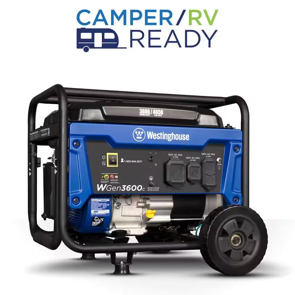 4,650/3,600 - Watt Recoil Start Gas Powered Portable Generator with Wheel and Handle Kit, CO Sensor - thewrightstore