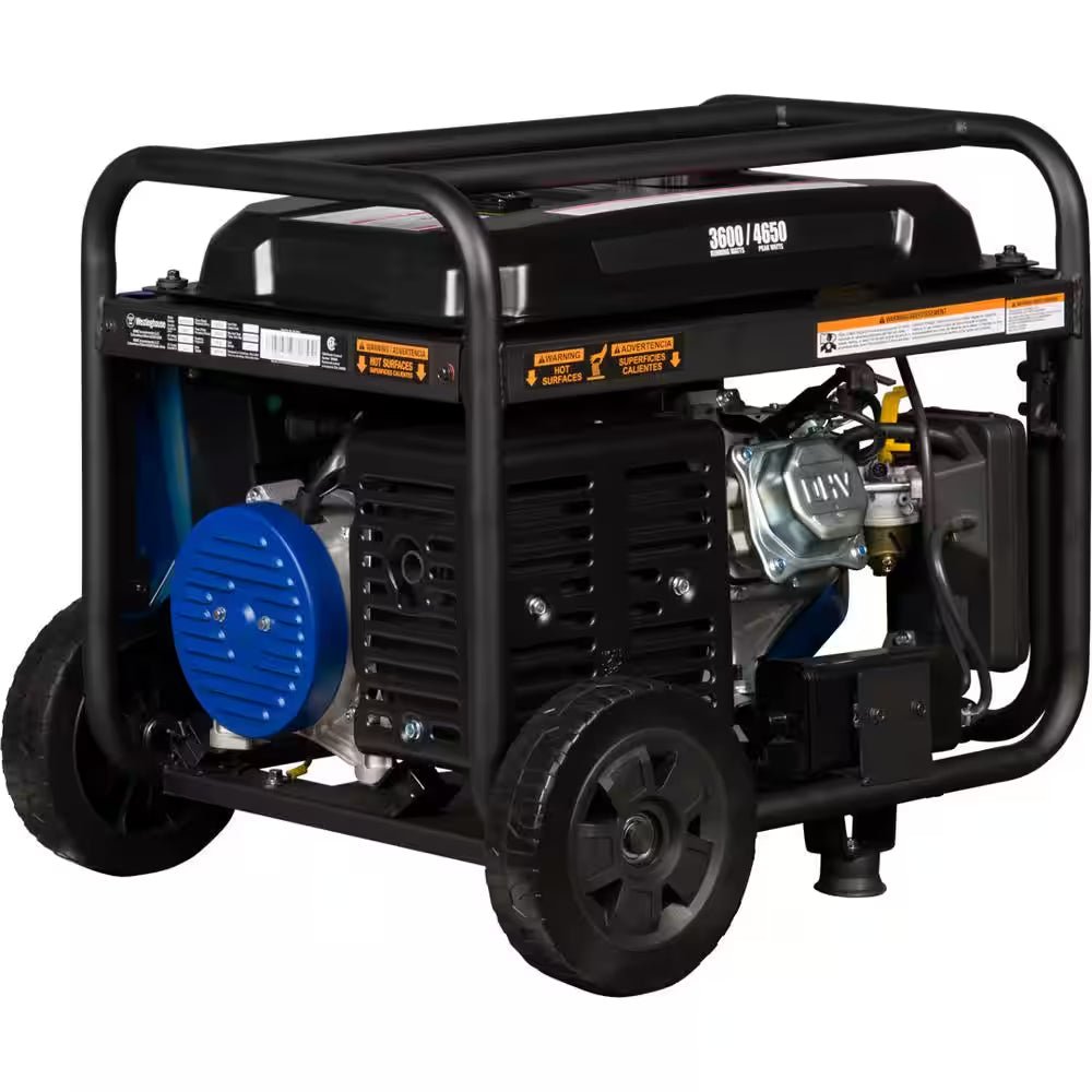 4,650/3,600 - Watt Recoil Start Gas Powered Portable Generator with Wheel and Handle Kit, CO Sensor - thewrightstore