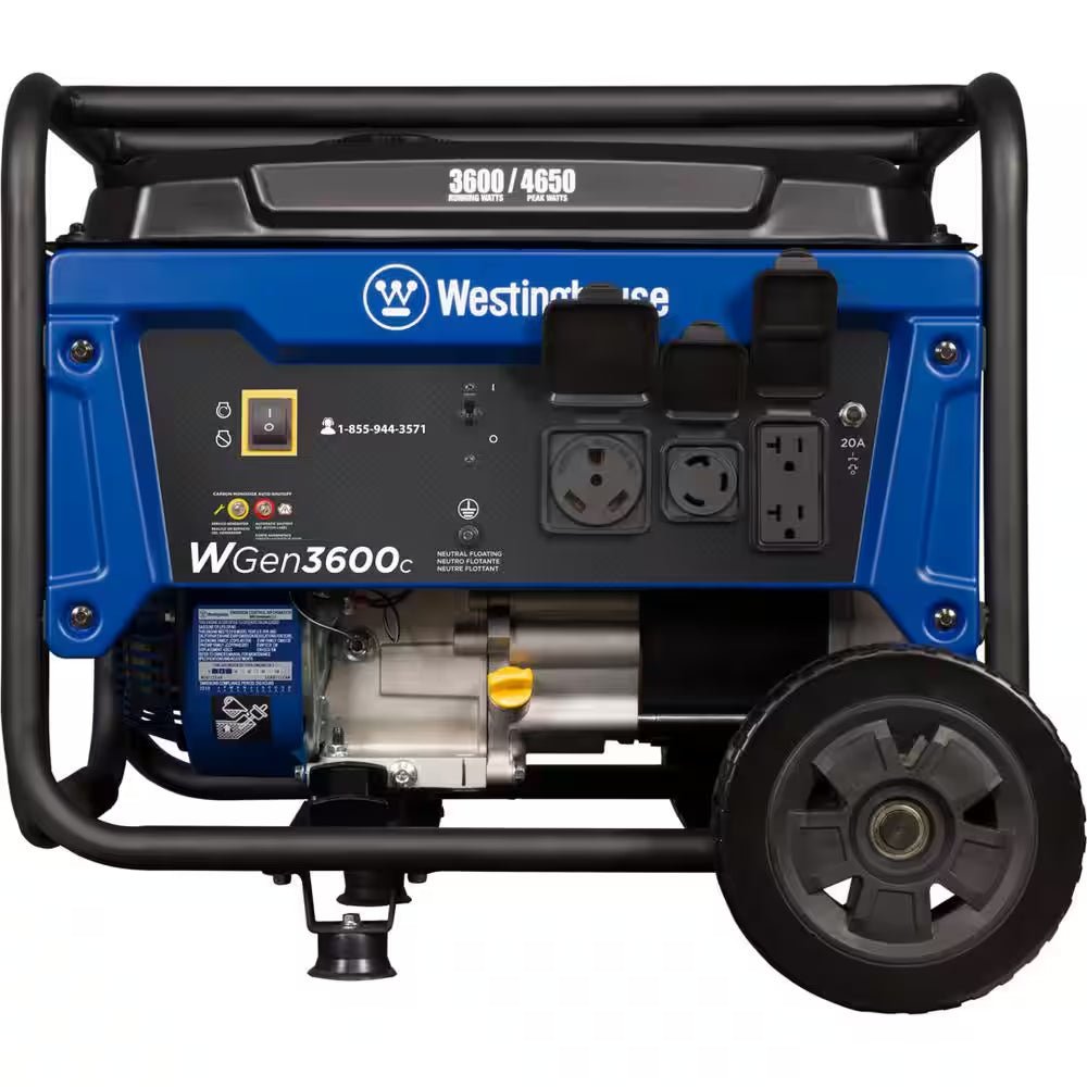 4,650/3,600 - Watt Recoil Start Gas Powered Portable Generator with Wheel and Handle Kit, CO Sensor - thewrightstore