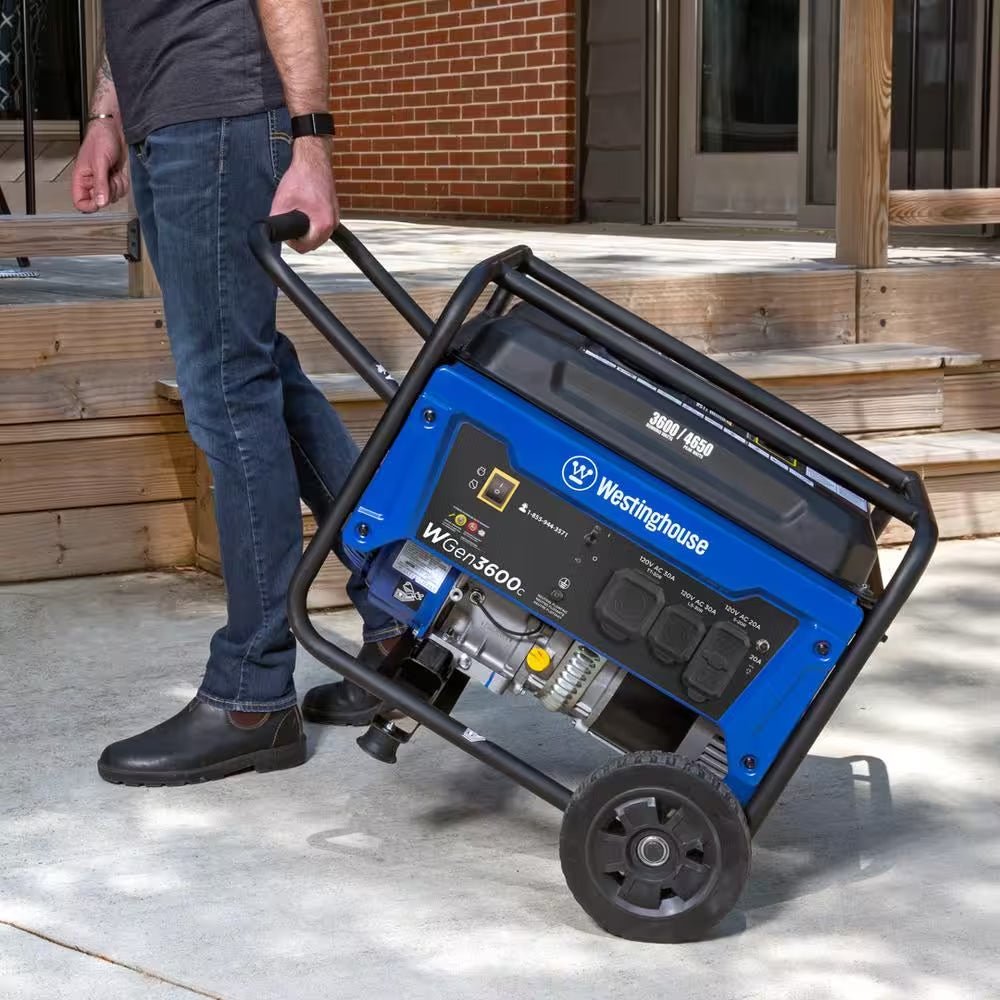 4,650/3,600 - Watt Recoil Start Gas Powered Portable Generator with Wheel and Handle Kit, CO Sensor - thewrightstore