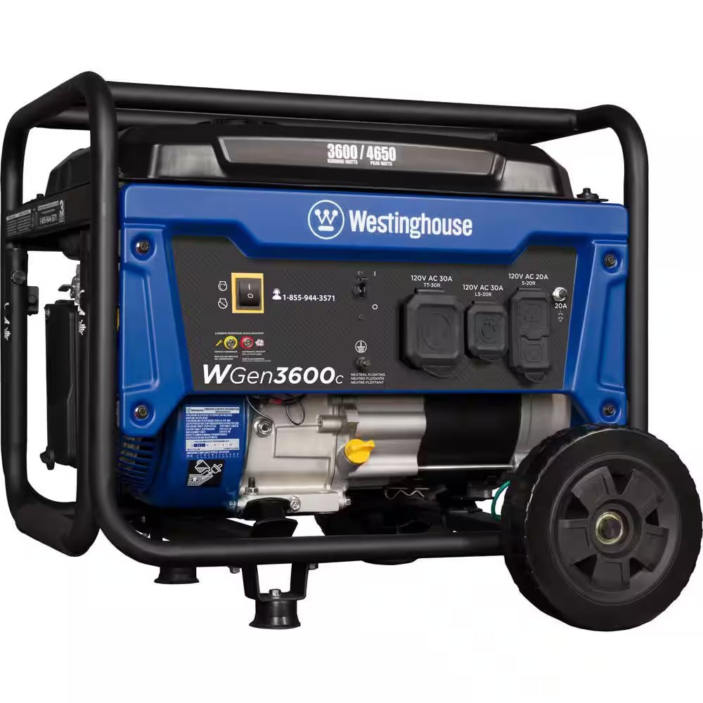 4,650/3,600 - Watt Recoil Start Gas Powered Portable Generator with Wheel and Handle Kit, CO Sensor - thewrightstore