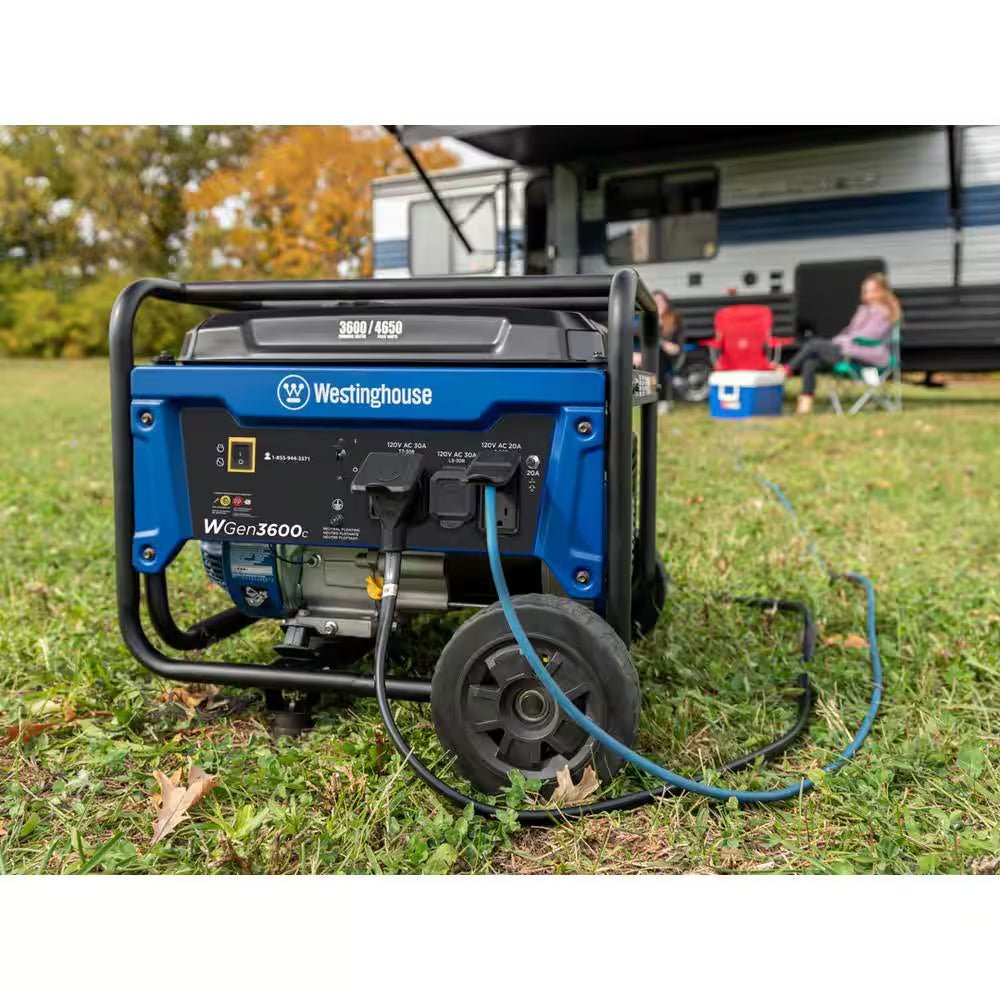 4,650/3,600 - Watt Recoil Start Gas Powered Portable Generator with Wheel and Handle Kit, CO Sensor - thewrightstore