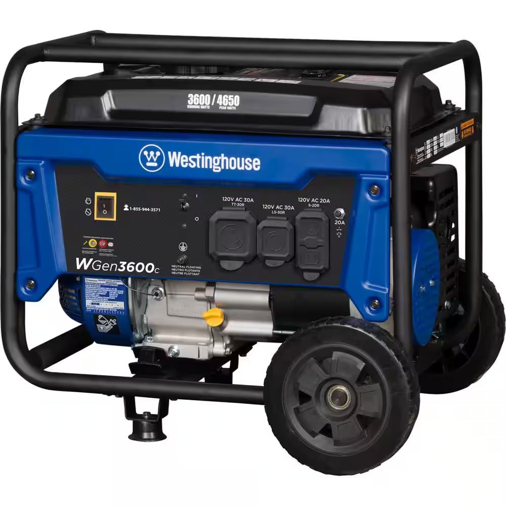 4,650/3,600 - Watt Recoil Start Gas Powered Portable Generator with Wheel and Handle Kit, CO Sensor - thewrightstore