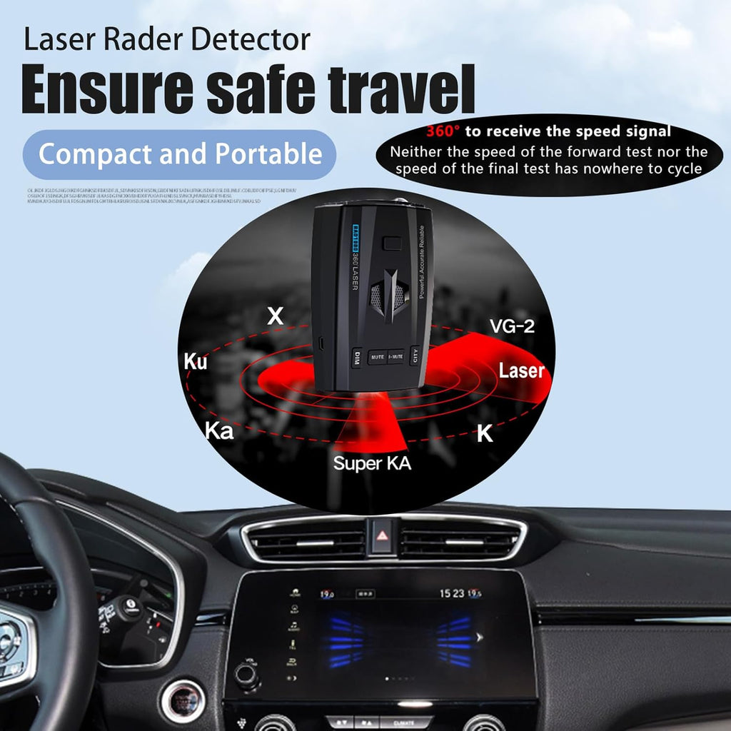 RAD1000 Advanced Laser and Radar Detector for Vehicles with Suction Cup Mount - Long Range Detection, Multi-Band Support (X/K/Ka/Ku/St/Ct), Laser Detection, Mute Memory, VG-2 Immunity, Multi-Mode Functionality, LED Display, Perfect Gift Option