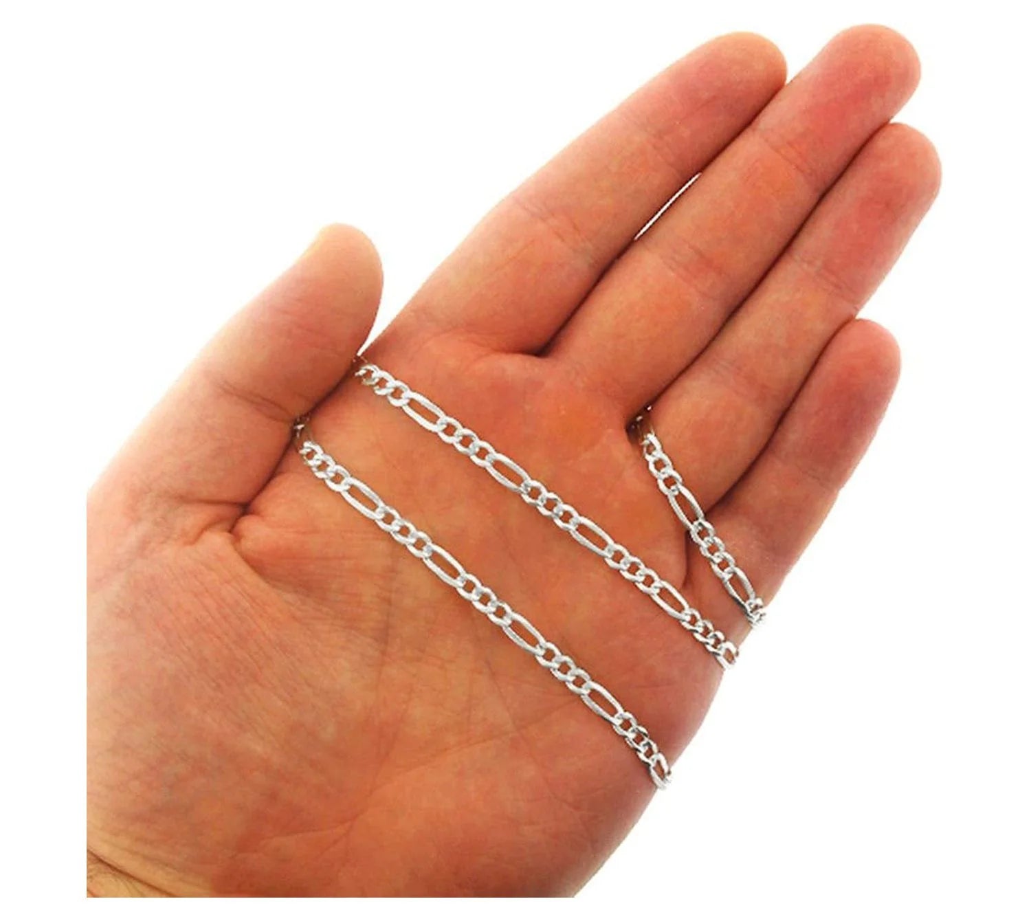 Solid Sterling Silver Figaro Link Diamond-Cut Pave .925 Itprolux Necklace Chains 3MM - 10.5MM, 16" - 30", Silver Chain for Men & Women, Made in Italy,