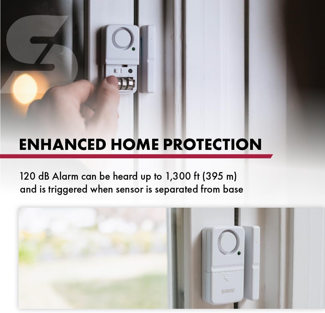 SABRE Wireless Home Security Door and Window Burglar Alarm System with 120 dB Siren, Easy DIY Installation, 2-Pack, White