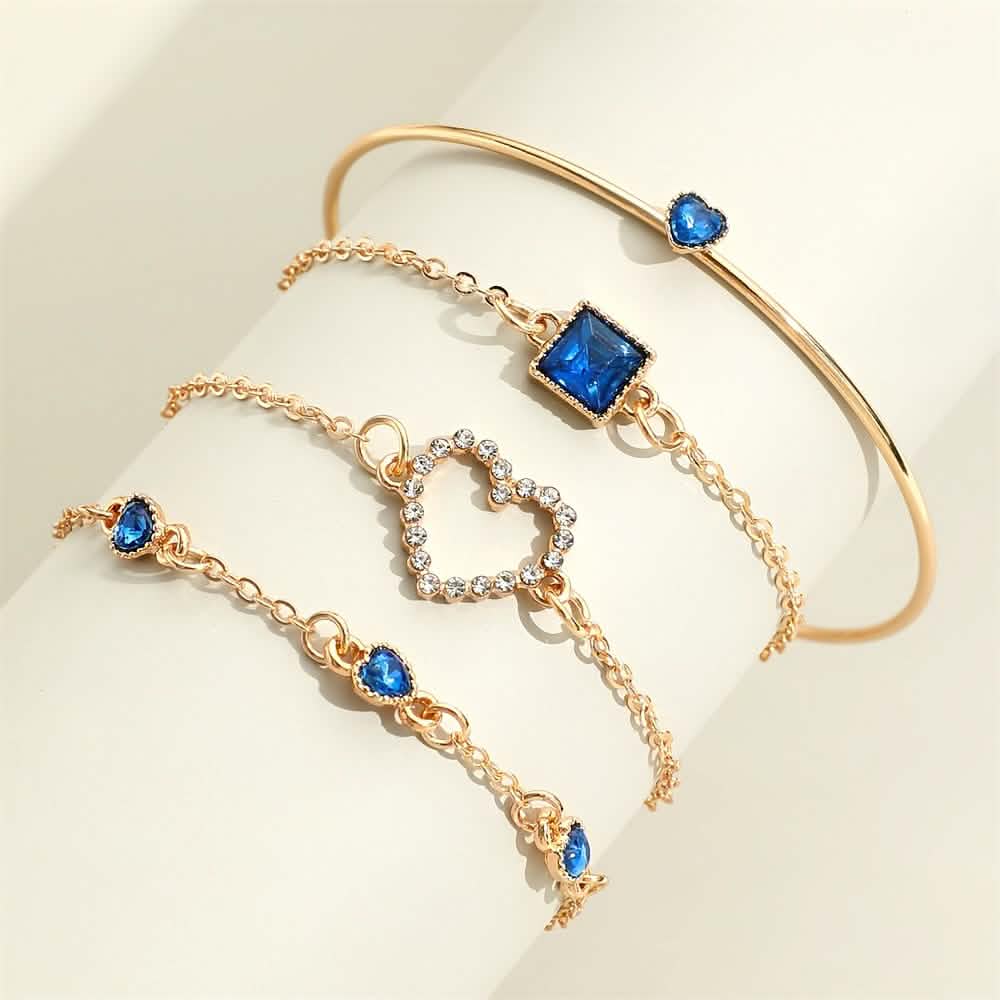 4pcs Rhinestone Alloy Bracelet Set – Minimalist Heart & Square Design - thewrightstore