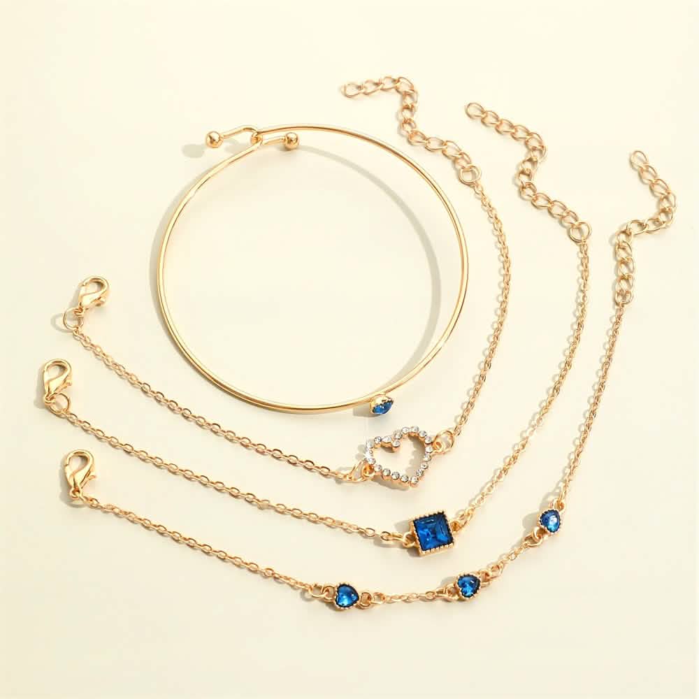 4pcs Rhinestone Alloy Bracelet Set – Minimalist Heart & Square Design - thewrightstore