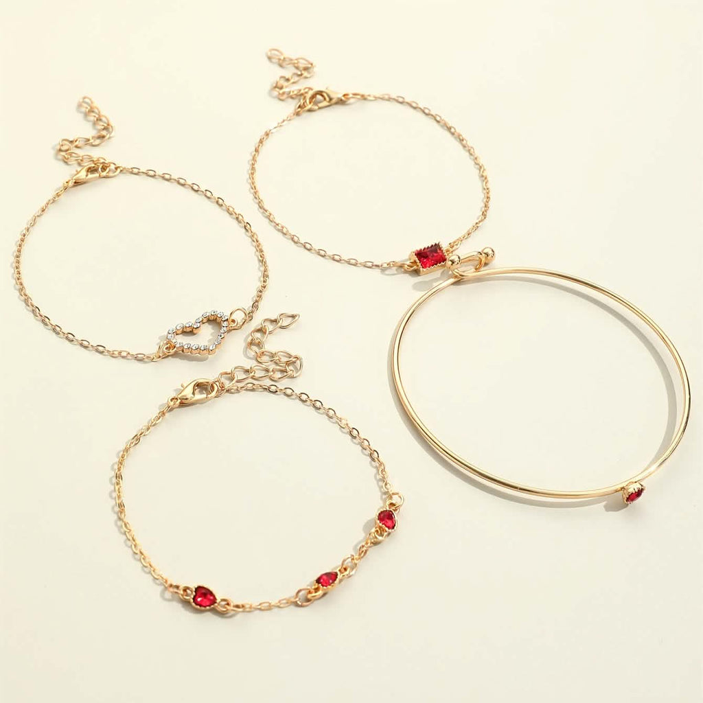 4pcs Rhinestone Alloy Bracelet Set – Minimalist Heart & Square Design - thewrightstore