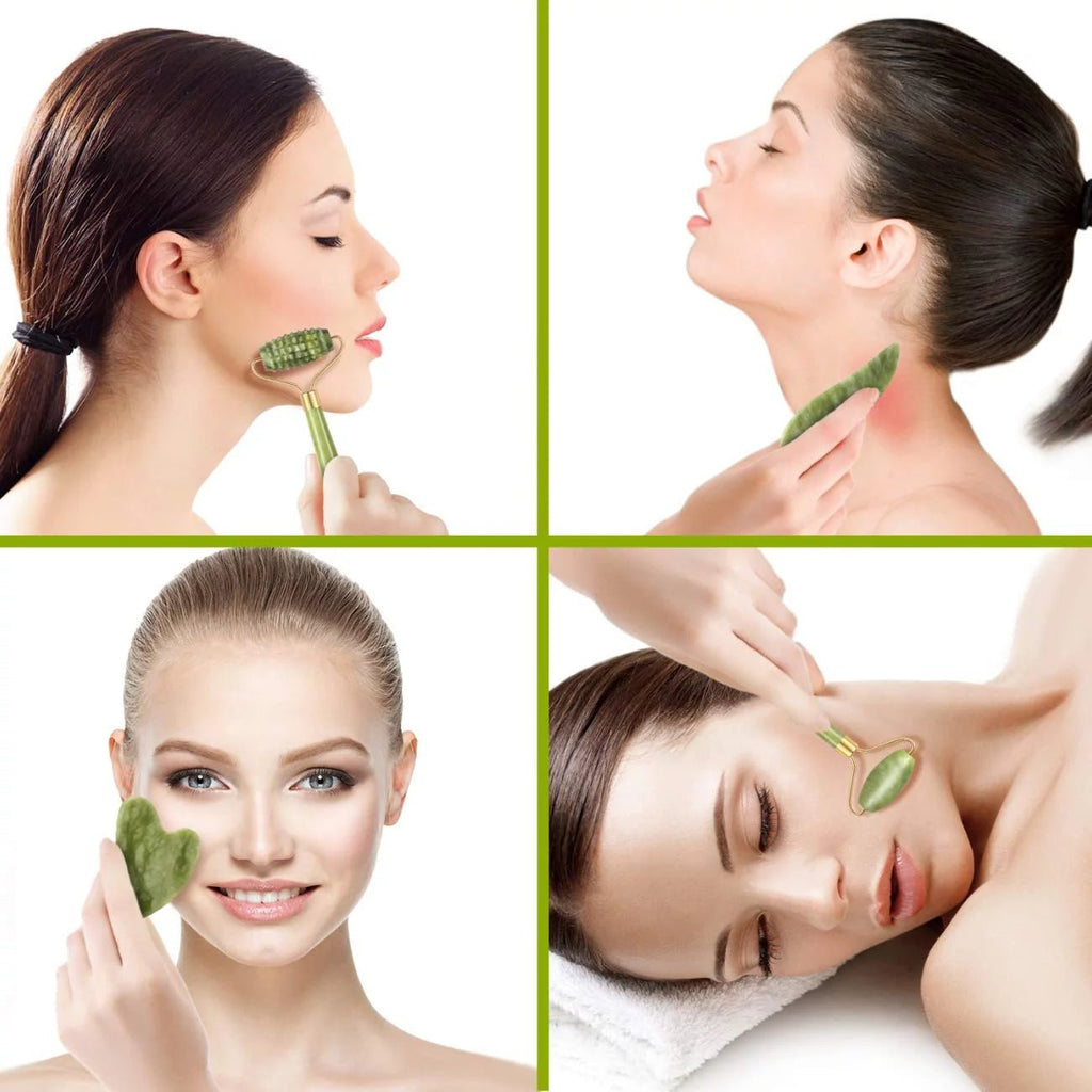 4Pcs/Set Jade Roller and Gua Sha Set Facial Massager Skincare Beauty Tools for Anti - Aging, Gentle Skin, Remove Wrinkles...