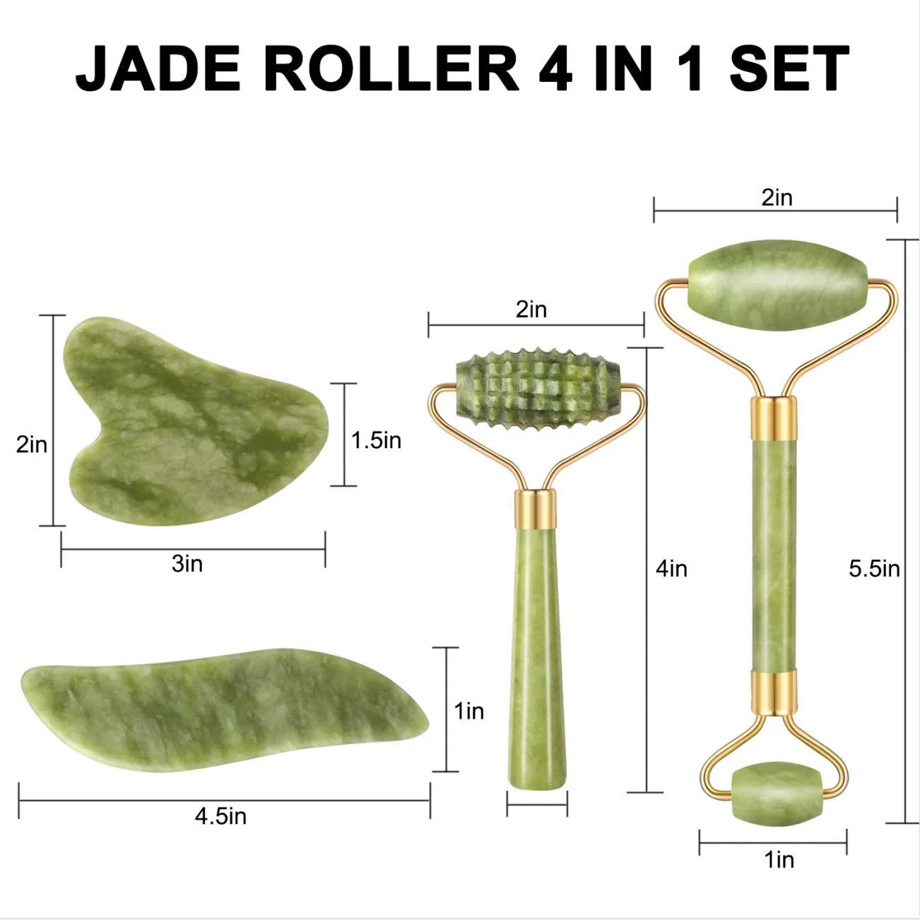 4Pcs/Set Jade Roller and Gua Sha Set Facial Massager Skincare Beauty Tools for Anti - Aging, Gentle Skin, Remove Wrinkles...
